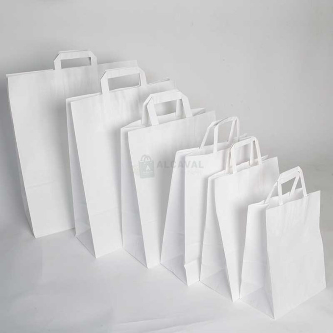 Bolsa de papel blanca con asa plana de color blanco