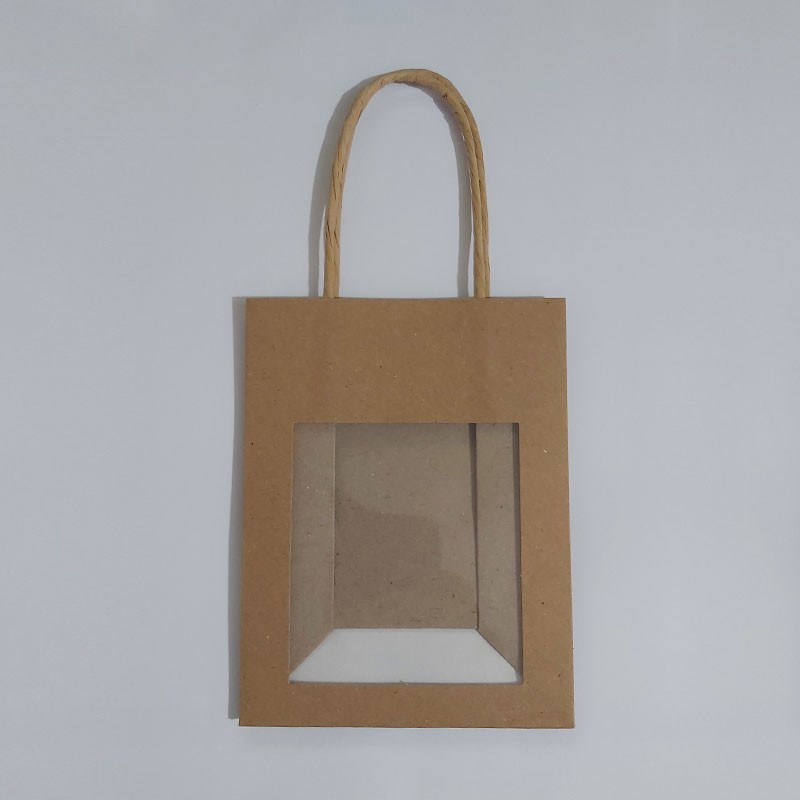 Bolsa de papel mini asa de y ventana transparente