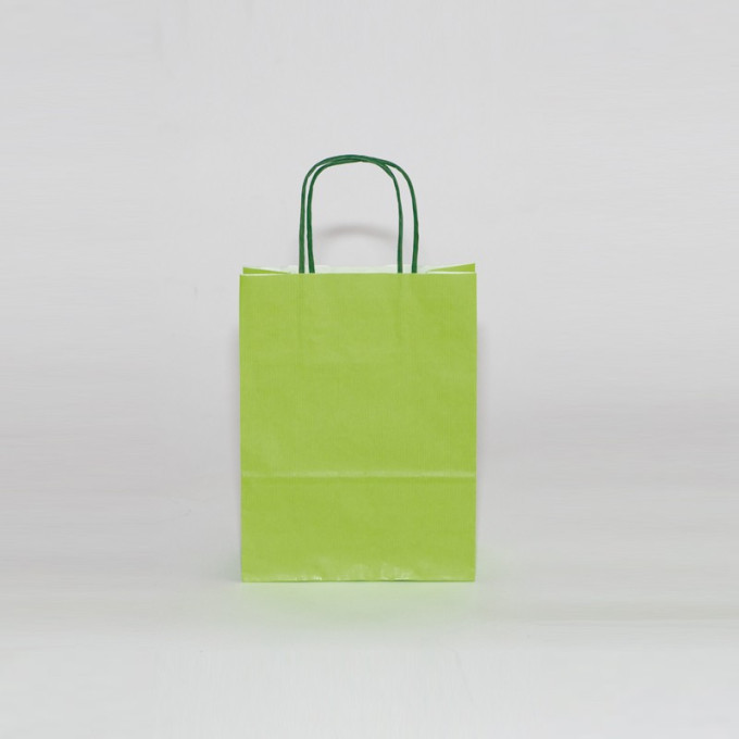 Bolsa de papel verde pistacho, asa retorcida verde
