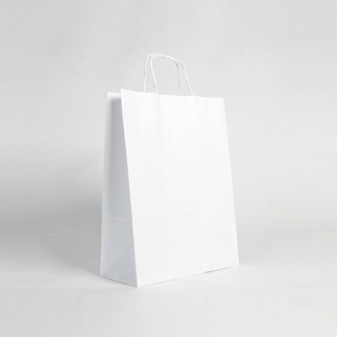 Bolsa de papel blanco con asa retorcida blanca