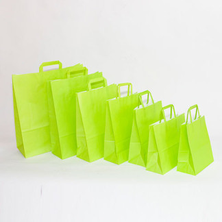 Bolsas de papel verde pistacho con asa plana impresas