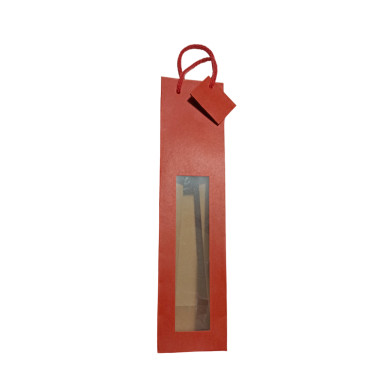 bolsa para botella de papel color roja con ventana