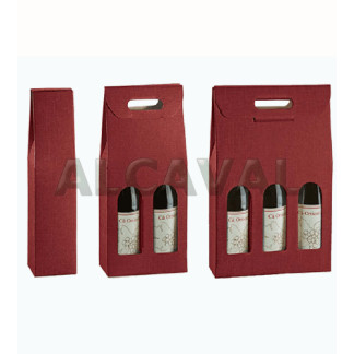 Caja para 1 botella de vino, color granate (Burdeos) de 9 x 9 x 37 centímetros.