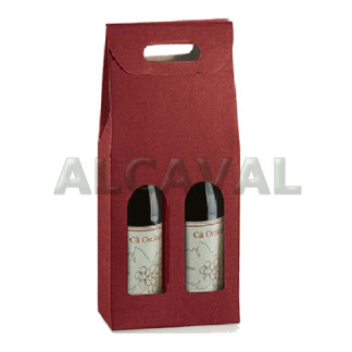 Caja para 2 botellas de vino, color granate (Burdeos) de 18 x 9 x 38 centímetros.