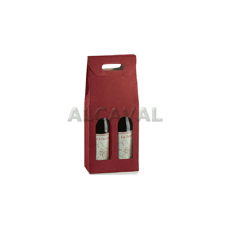 Caja para 2 botellas de vino, color granate (Burdeos) de 18 x 9 x 38 centímetros.